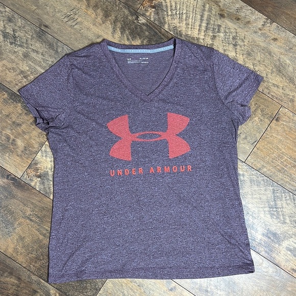 UNDER ARMOUR Women's Heathered V-Neck Threadborne Tee, Size XL, EUC - Picture 3 of 6